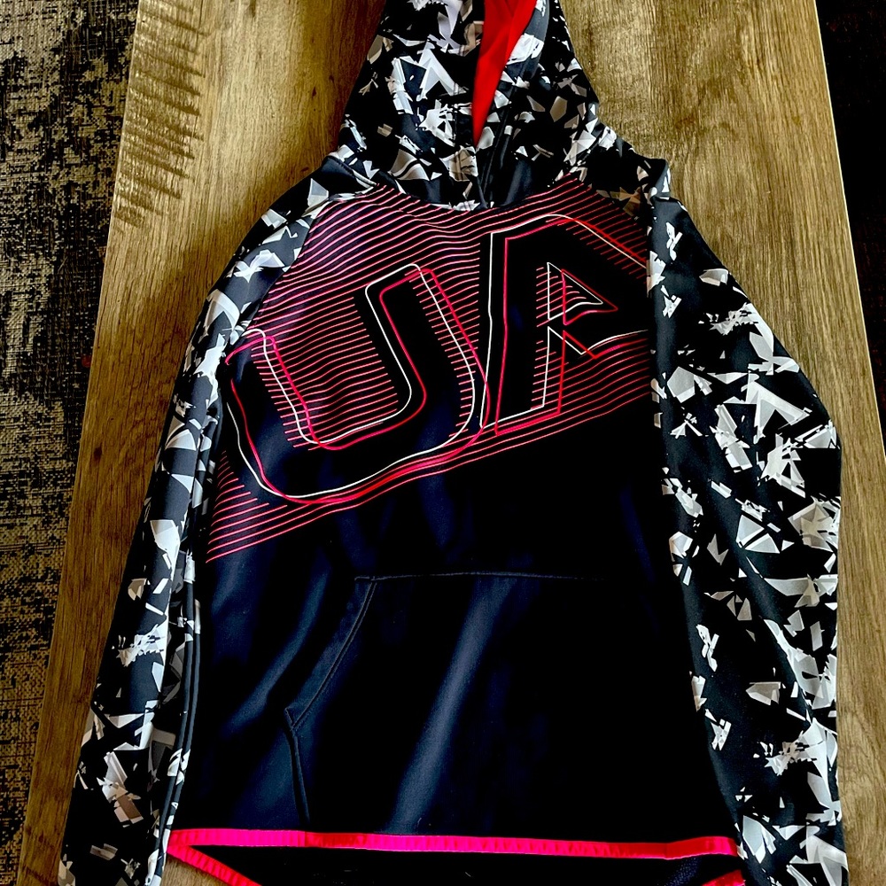 under Armour hoodie youth large. Pink black.